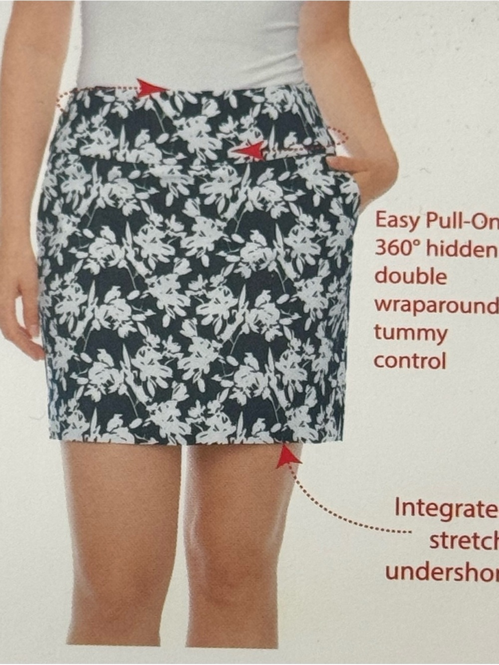 UP! Women's Pull-On Wrap Skort With Tummy Control Navy Floral size small